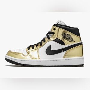 Air Jordan 1 Mid SE ‘Metallic Gold’ Retro Youth Sneakers | Size 2Y